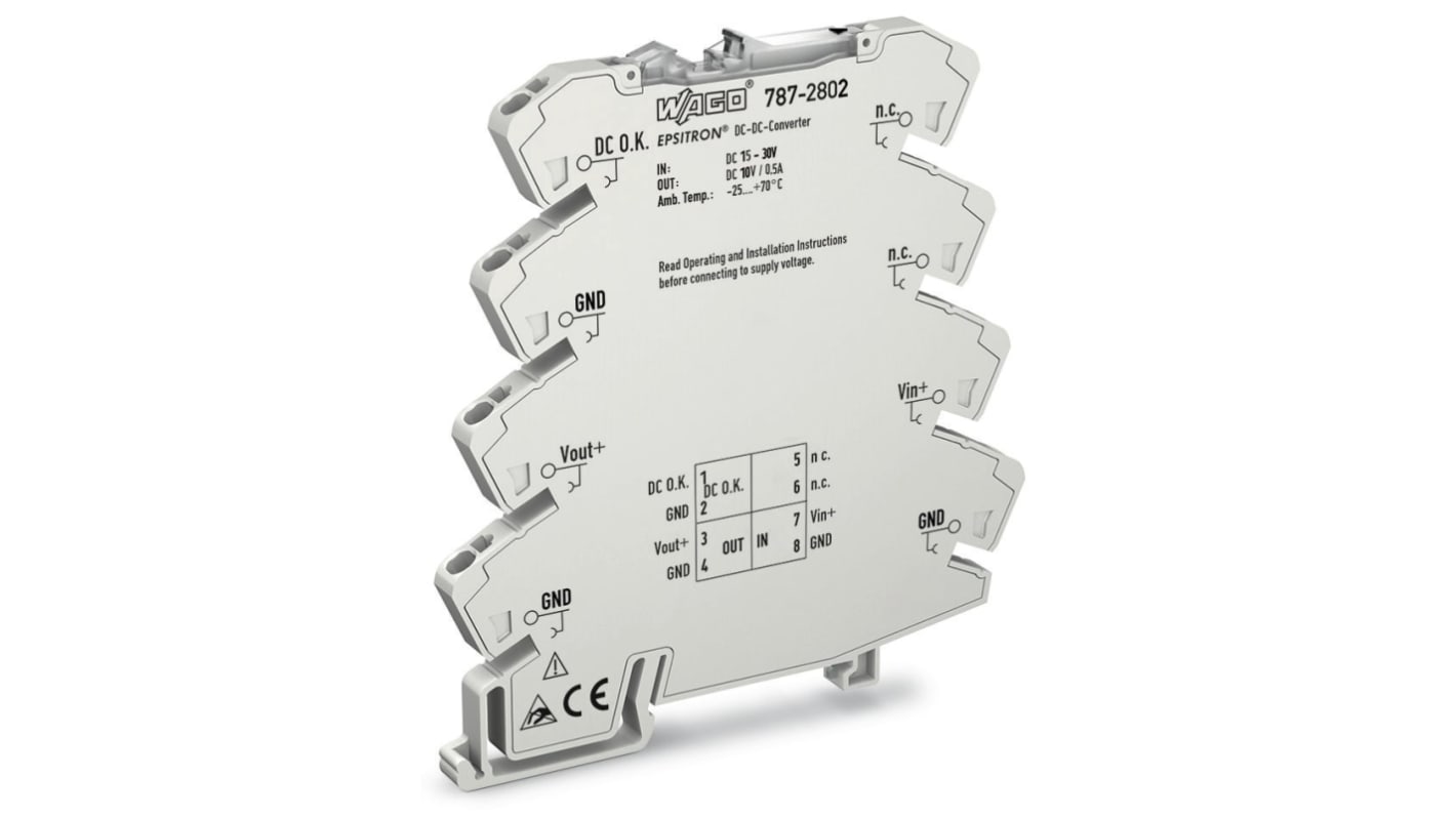 Wago 787 DC-DC Converter, 10V dc/ 500mA Output, 15 → 30 V dc Input, 5W, DIN Rail Mount, +70°C Max Temp -25°C Min