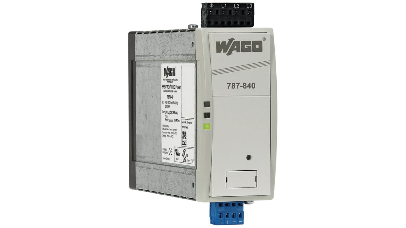 Wago 787 Switched Mode Switching Power Supply, 480V ac ac Input, 24V dc dc Output, 10A Output, 240W