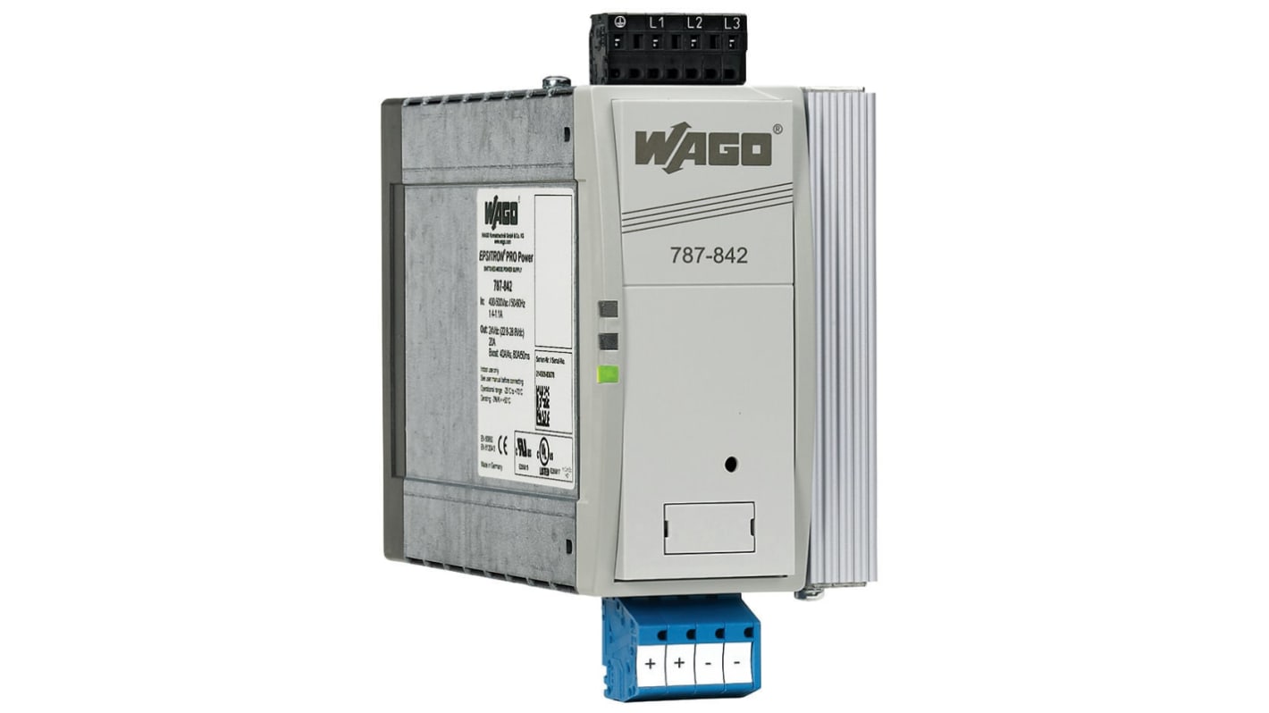 Wago 787 Switched Mode Switching Power Supply, 480V ac ac Input, 24V dc dc Output, 20A Output, 480W