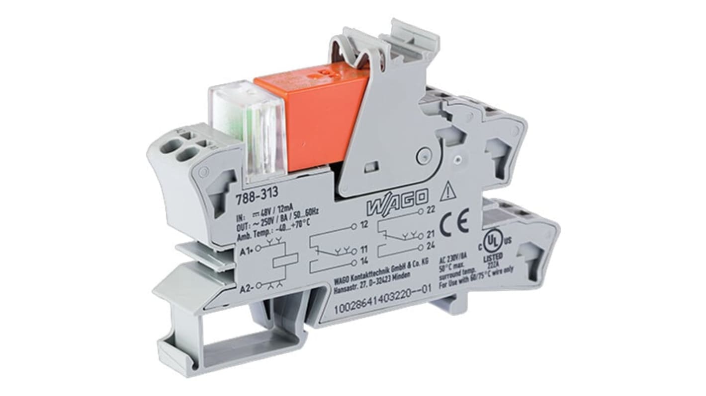 Modulo a relè serie 788, bobina 48V cc, Guida DIN, contatti DPDT