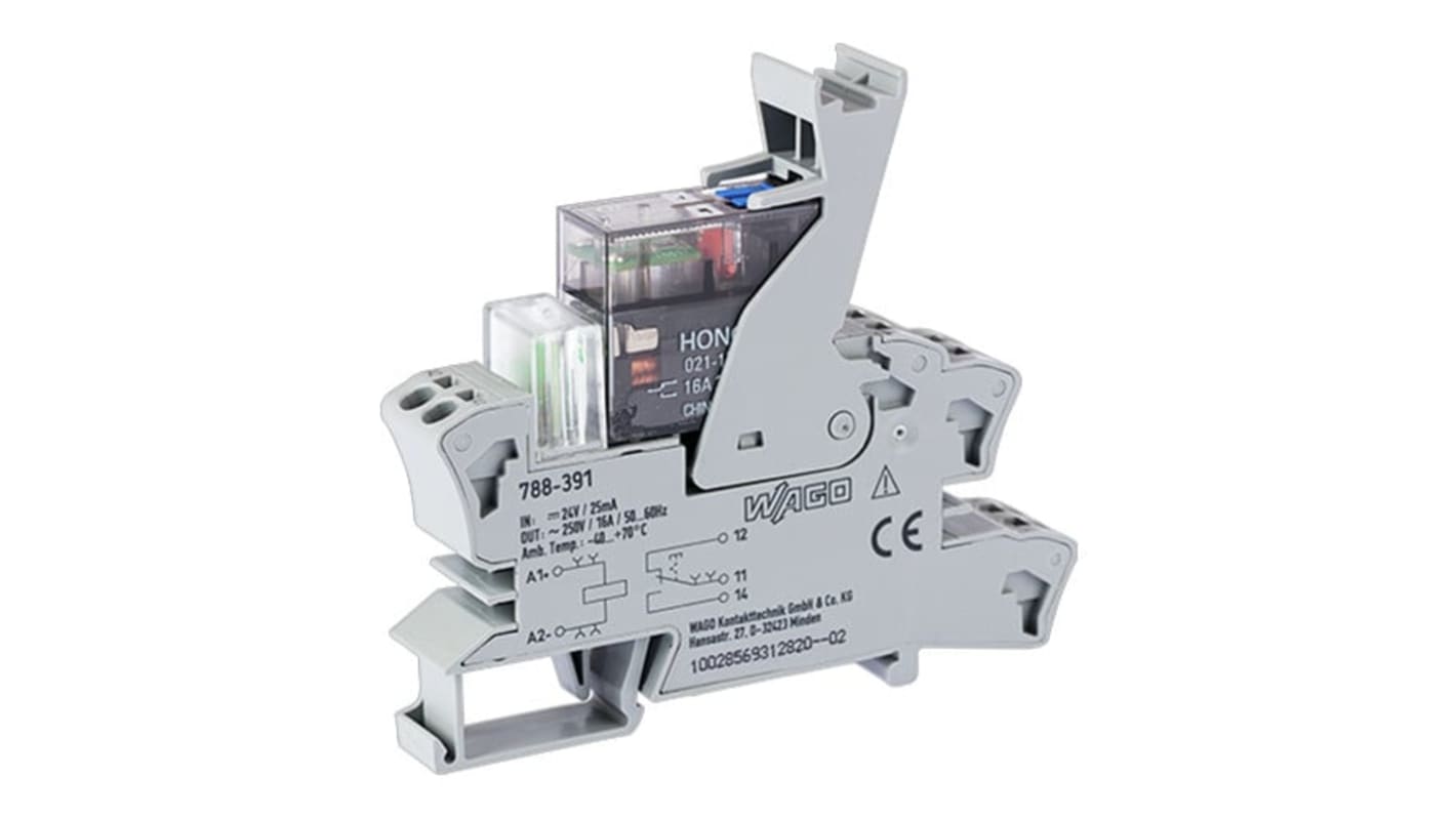 Wago 788 Series Relay Module, DIN Rail Mount, 24V dc Coil, SPDT, 1-Pole, 16A Load