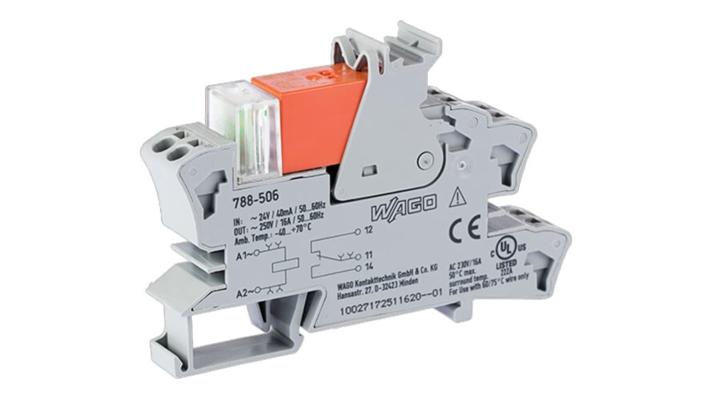 Módulo de relé Wago 788, SPDT, 24V ac, 16A, para carril DIN