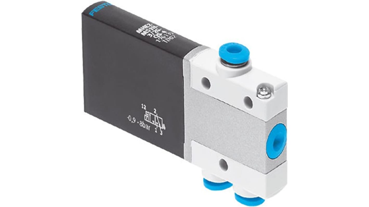 Festo 3/2, Closed, Monostable Solenoid Valve - Electrical Push In 4 mm MHE2 Series 24V dc