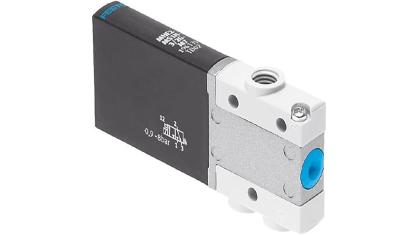 Válvula de solenoide Festo, Serie MHE2, Rosca M7, Función 3/2, Monostable, Open, Sistemas eléctricos