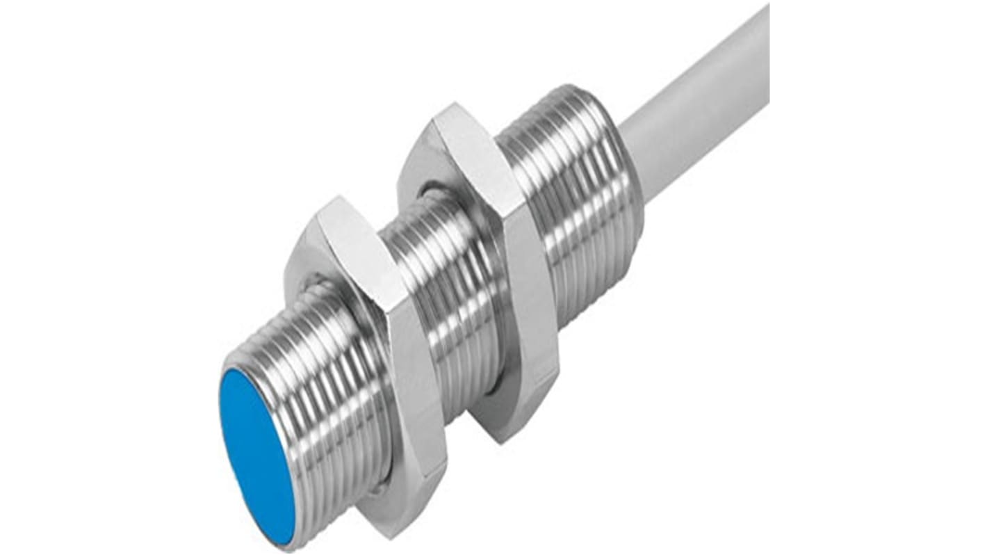 Festo SIEH Series Inductive Barrel-Style Proximity Sensor, M12 x 1, 4 mm Detection, NPN Output, 10 → 30 V dc,