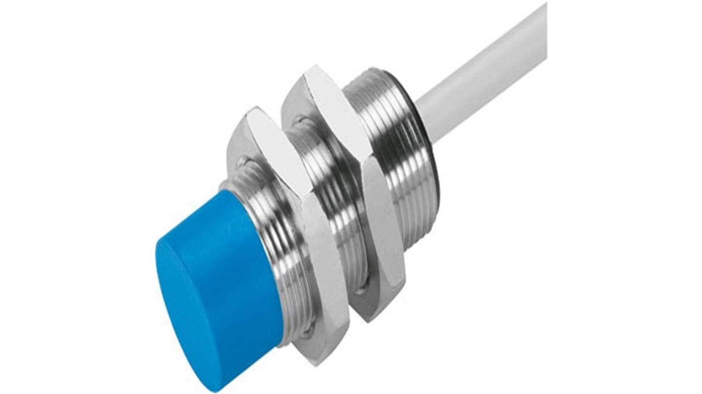 Festo SIEN Series Inductive Barrel-Style Proximity Sensor, M18 x 1, 8 mm Detection, NPN Output, 10 → 30 V dc,