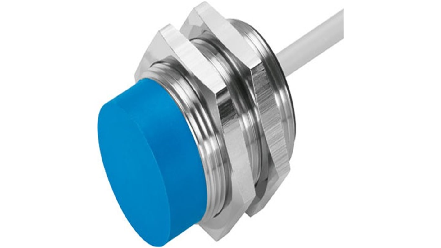 Festo SIEN Series Inductive Barrel-Style Proximity Sensor, M30 x 1.5, 15 mm Detection, NPN Output, 10 → 30 V dc,