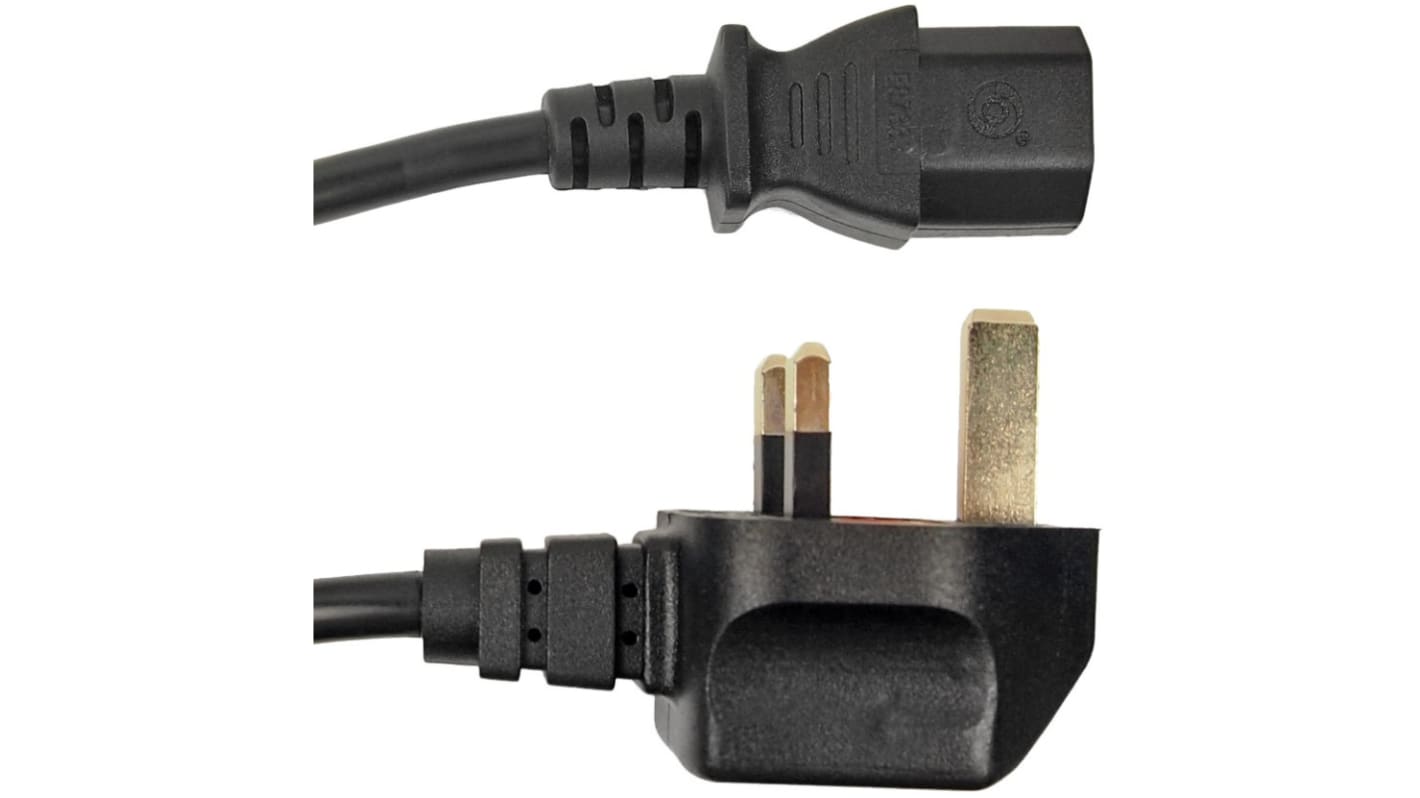 RS PRO Right Angle Type G UK Plug to Straight IEC C13 Socket Power Cord, 2m