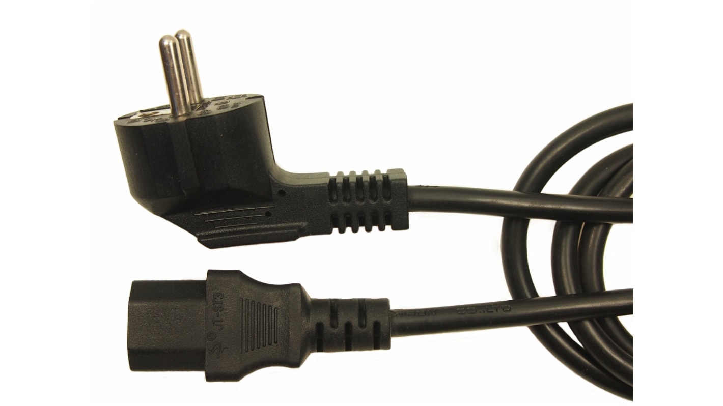 RS PRO Right Angle Type F German Schuko Plug to Straight IEC C13 Socket Power Cord, 2.5m