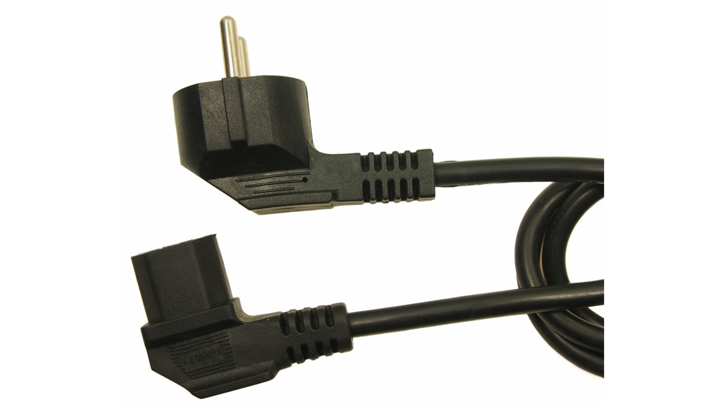 RS PRO Right Angle Type F German Schuko Plug to Right Angle IEC C13 Socket Power Cord, 2.5m