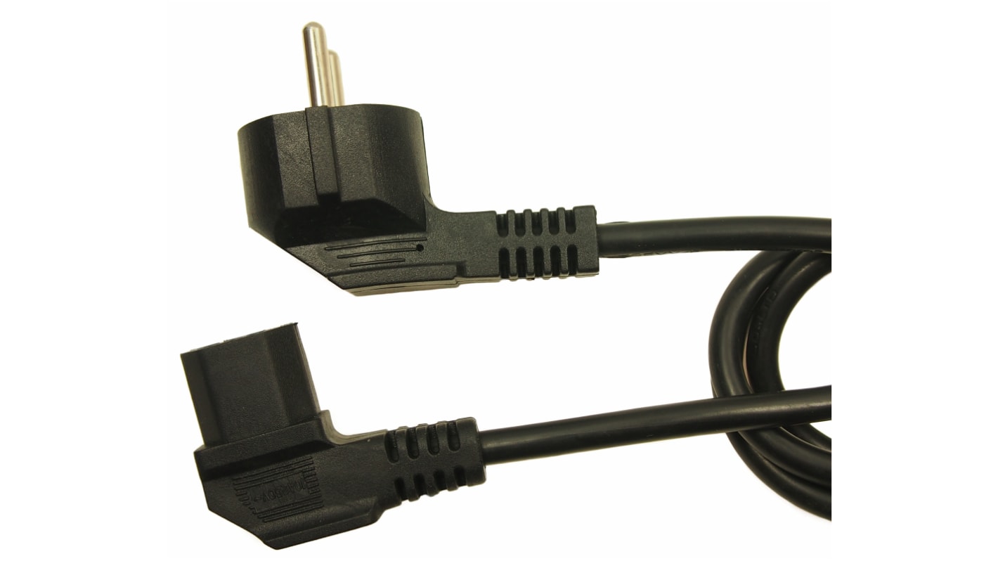 Cable de alimentación RS PRO Negro de 2.5m, con. A Conector macho Shuko alemán tipo F, macho, con. B IEC C13, hembra,