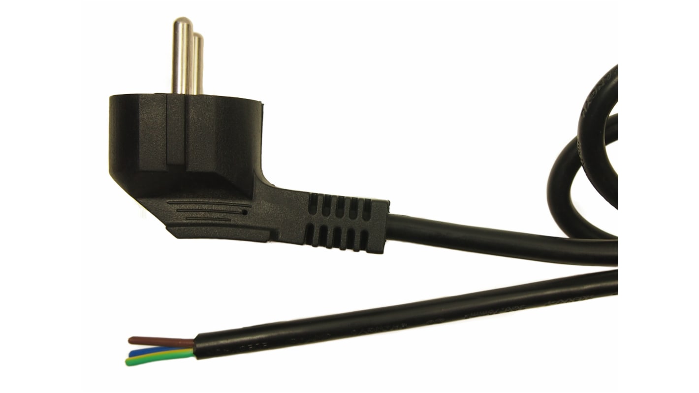 RS PRO Right Angle Type F German Schuko Plug to Unterminated Power Cord, 2m