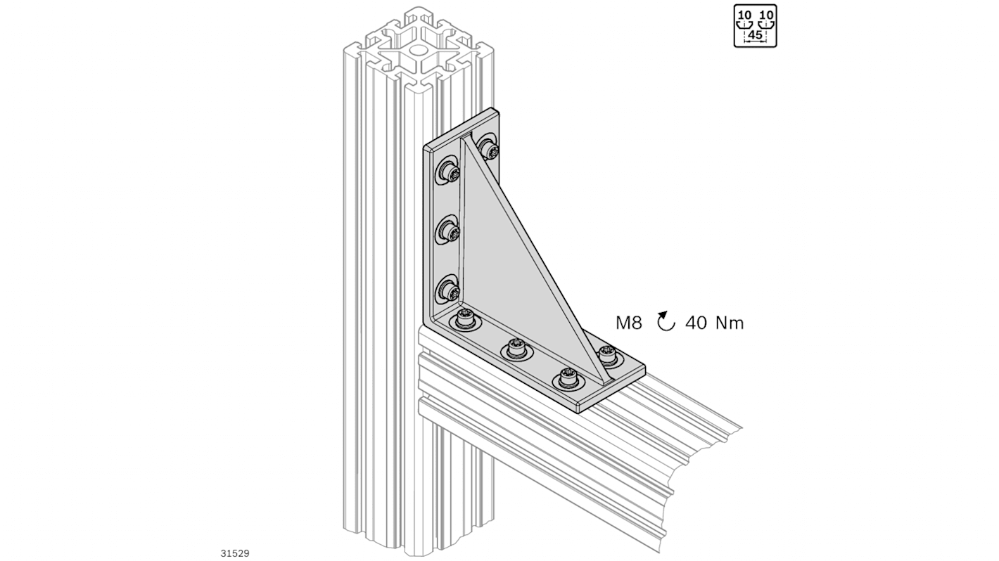 Connessione ad angolo Bosch Rexroth, per profili da 90 x 90 mm, 90 x 180 mm, 90 x 360 mm, scalanatura da 10mm, 8mm