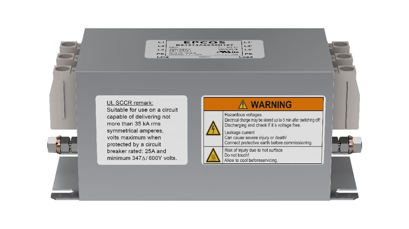 Filtre CEM EPCOS, 500A max, 3 phases, 250 V c.a. max, Traversant, série B85321