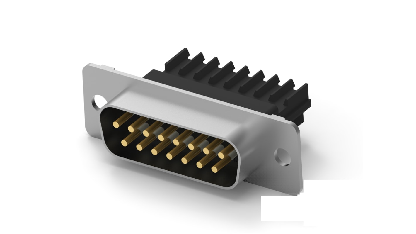 Conector D-sub TE Connectivity, Serie AMPLIMITE HDE, paso 2.77?mm, Horizontal Estándar, Montaje de Cable, Macho D, 2.4A