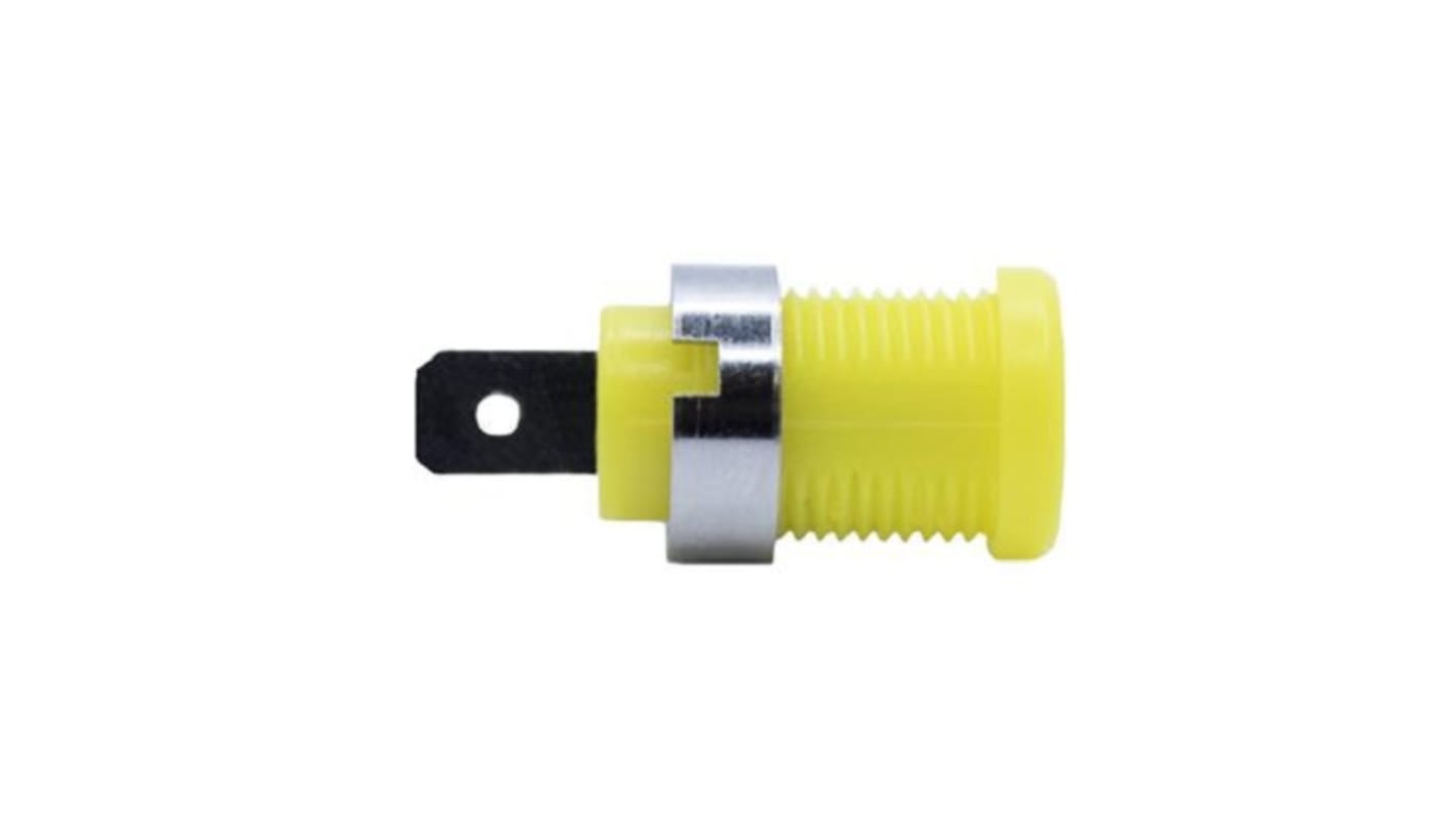 Mueller Electric Yellow Plug Banana Connectors, 4 mm Connector, Solder Lug Termination, 35A, 1kV, Nickel Plating