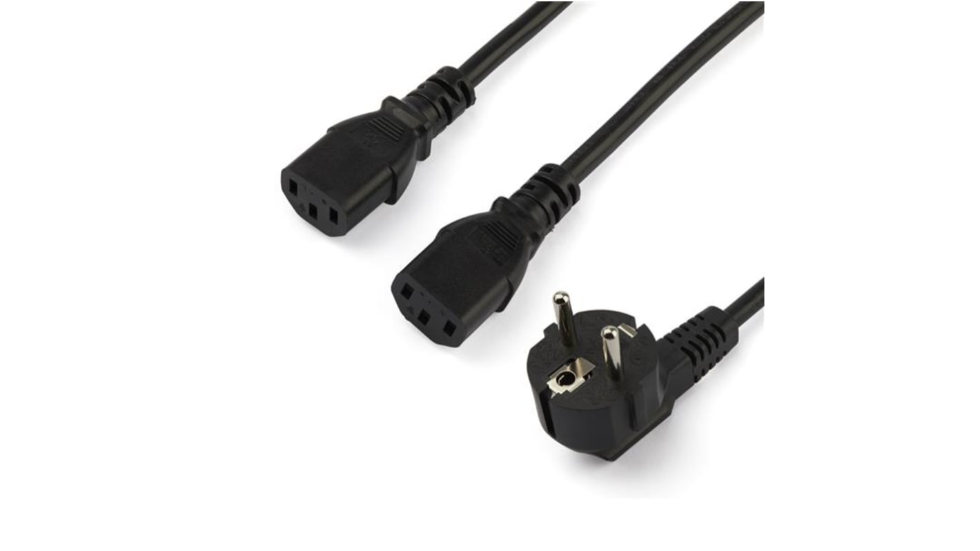 StarTech.com Right Angle CEE 7/7 Plug to Straight IEC C13 Socket Power Cord, 2m