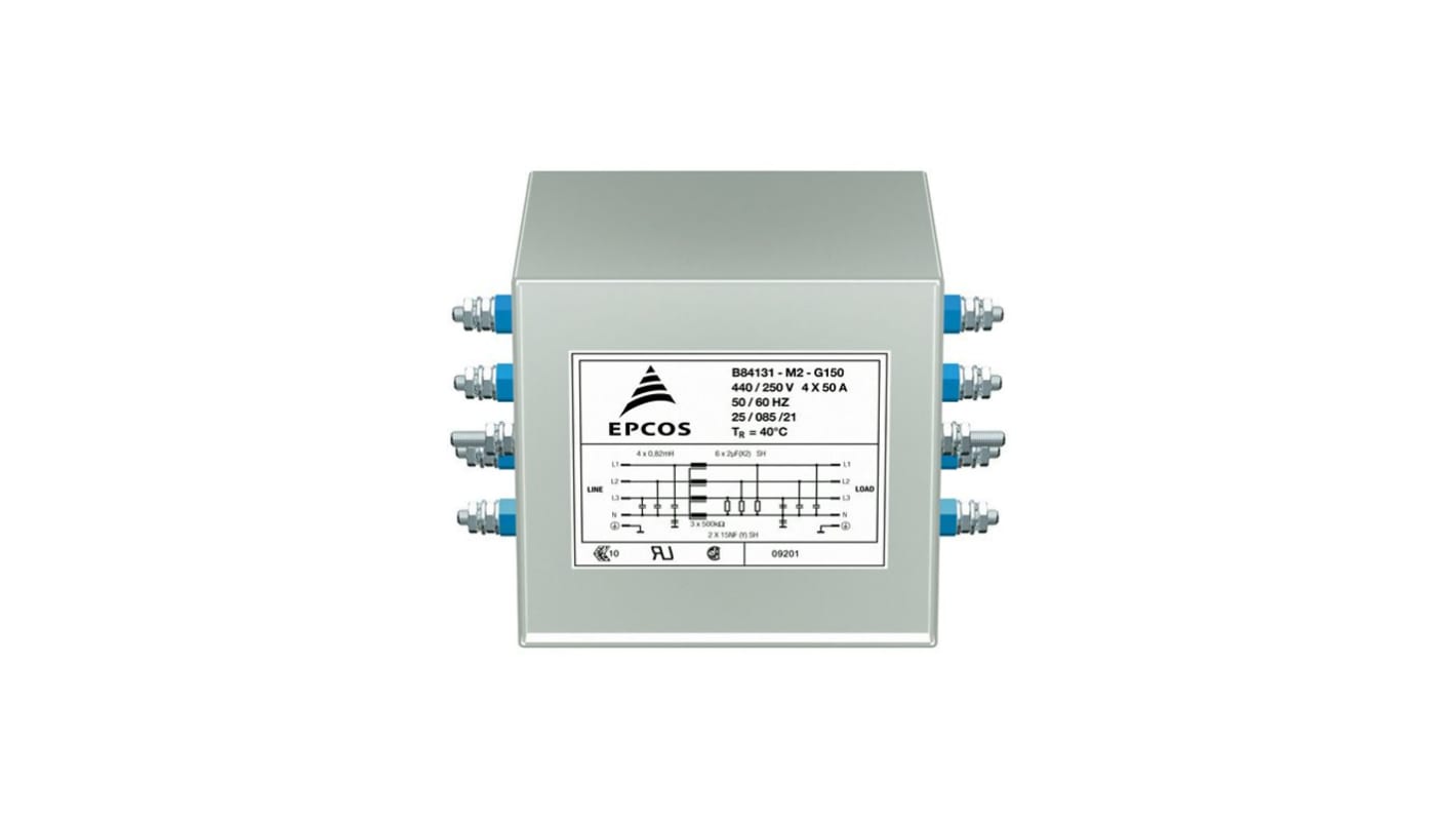 Filtre secteur EPCOS, 63A max, 3 phases, 440 V max, Montage sur châssis, série B84131