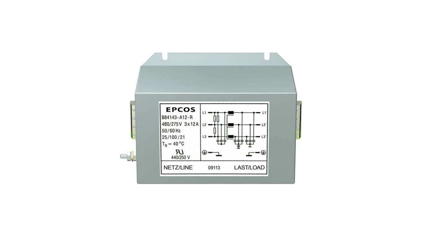 EPCOS szűrő erősáramú vezetékhez 480A, 480 V, 50 Hz, 60 Hz, Sasszira szerelhető, lezárás: Forrasztási pont, B84143