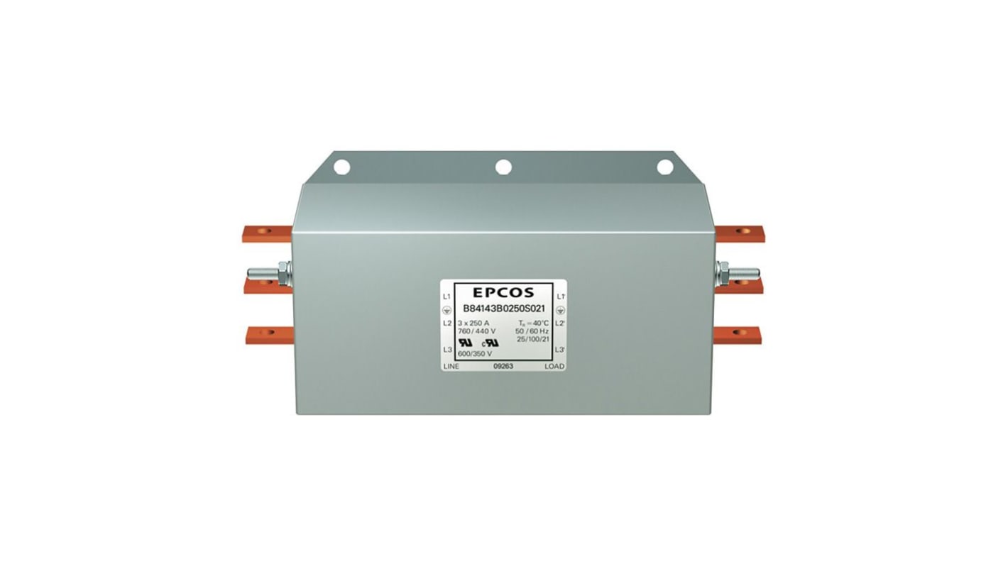 Filtro de suministro de alimentacion EPCOS, 320A, 490 V, 50 Hz, 60 Hz, Montaje en Panel, con terminales Soldadura,