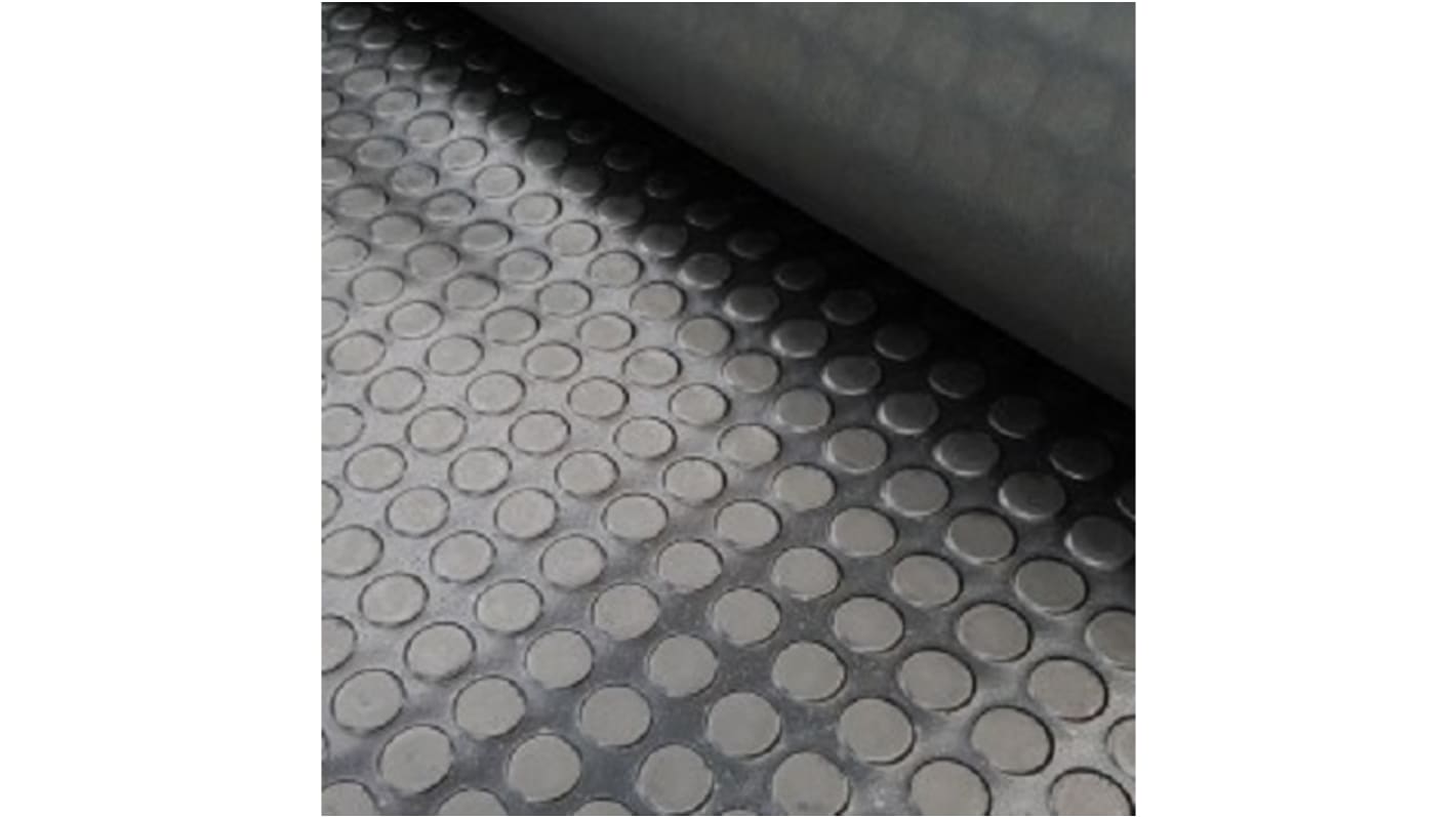 RS PRO Black Anti-Slip Flooring NR/SBR Rubber Roll, Studded Finish 10m x 1.2m x 3mm