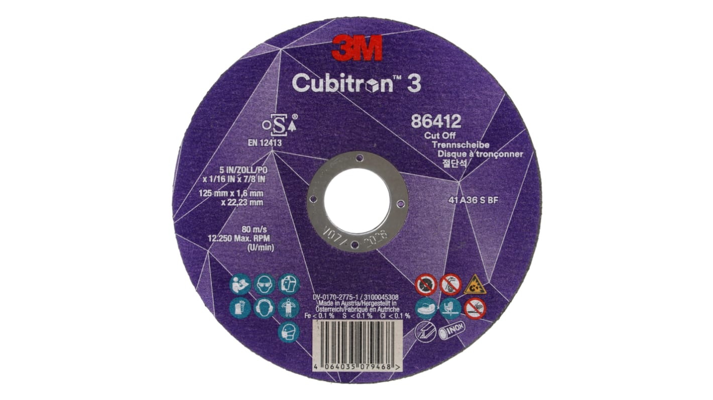 3M 86412 Cubitron 3 Ceramic Cut-Off Wheel, 125mm Diameter, 36+ Grit