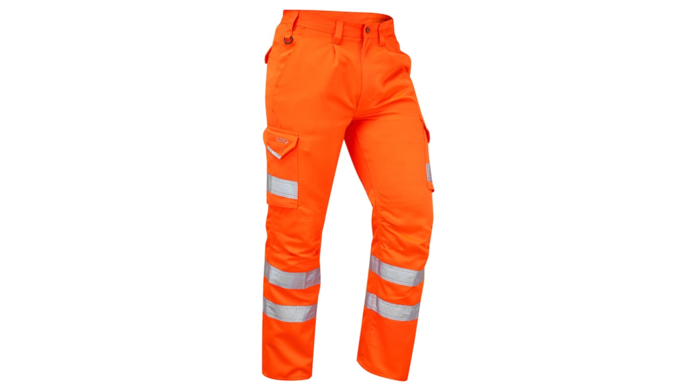 Leo Workwear CT01-O-LEO Orange Water Repellent Hi Vis Trousers, 38in Waist Size
