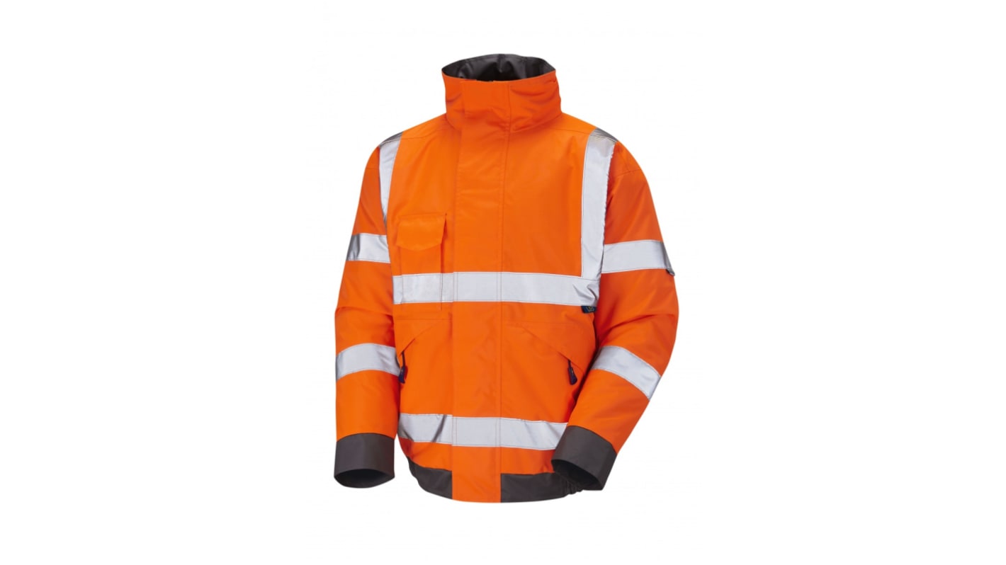 Leo Workwear J01-O-LEO Unisex Bomberjacke Gut sichtbar, wasserdicht Orange, Größe M