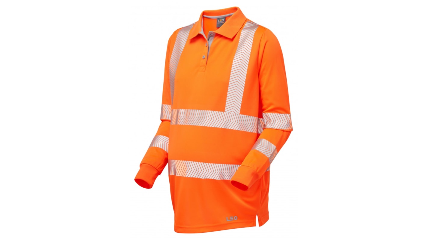 Polo alta visibilità Arancione a maniche lunghe Leo Workwear PM08-O-LEO, L per donna
