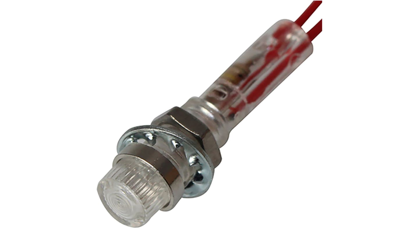 CAMDENBOSS 515 Series Clear Neon Panel Mount Indicator, 240V, 6.4mm Mounting Hole Size, Stripped Wire Termination