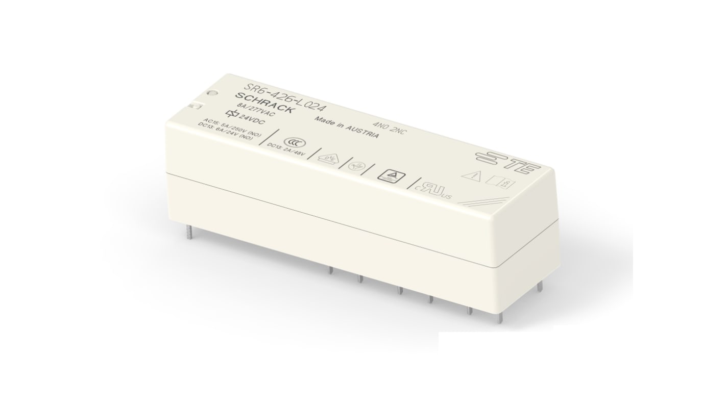 TE Connectivity PCB Mount Force Guided Relay, 24V dc Coil, 8A Switching Current, 4NO/2NC