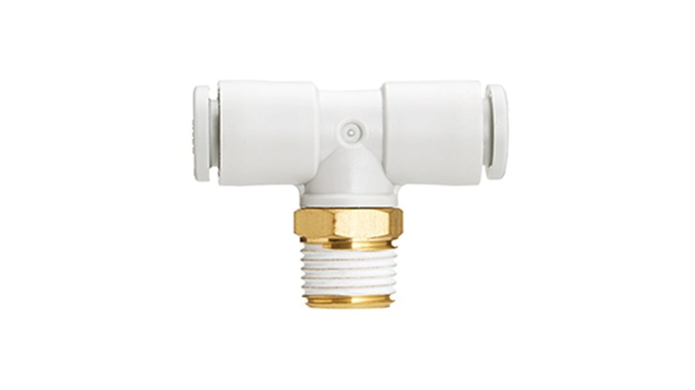 SMC KQ2 Series T Fitting, R 1/8 to Push In 6 mm, Threaded-to-Tube Connection Style