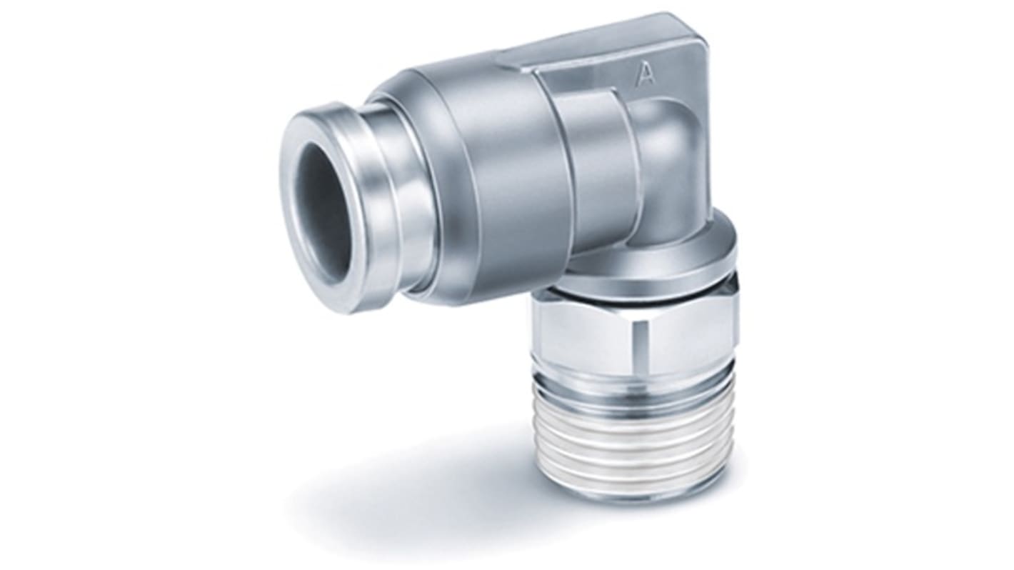 SMC KQB2 Series Male Stud Elbow, G 1/4 to Push In 10 mm, Threaded-to-Tube Connection Style