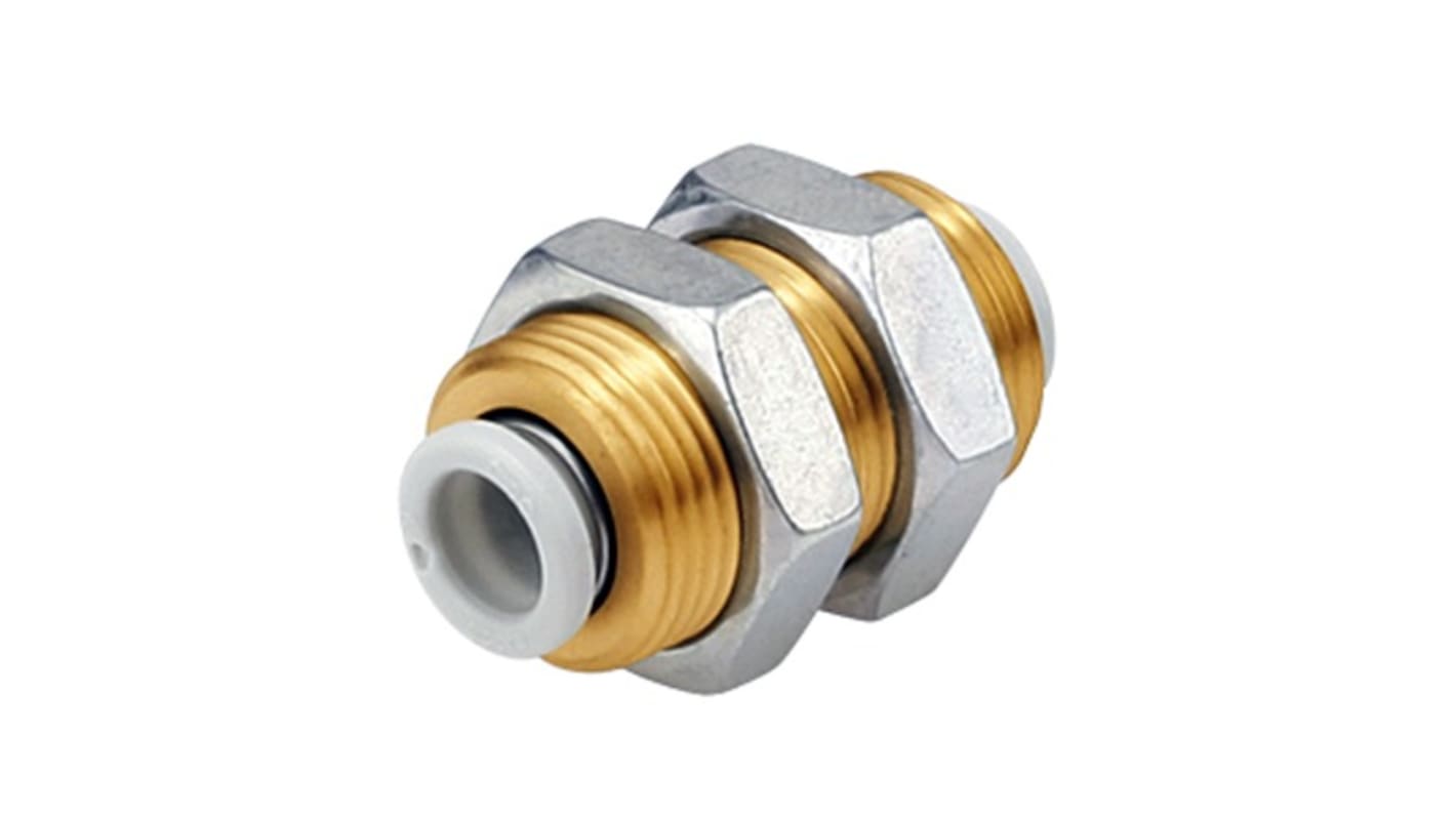 SMC KQ2 Series Bulkhead Union, Push In 6 mm to Push In 6 mm, Tube-to-Tube Connection Style