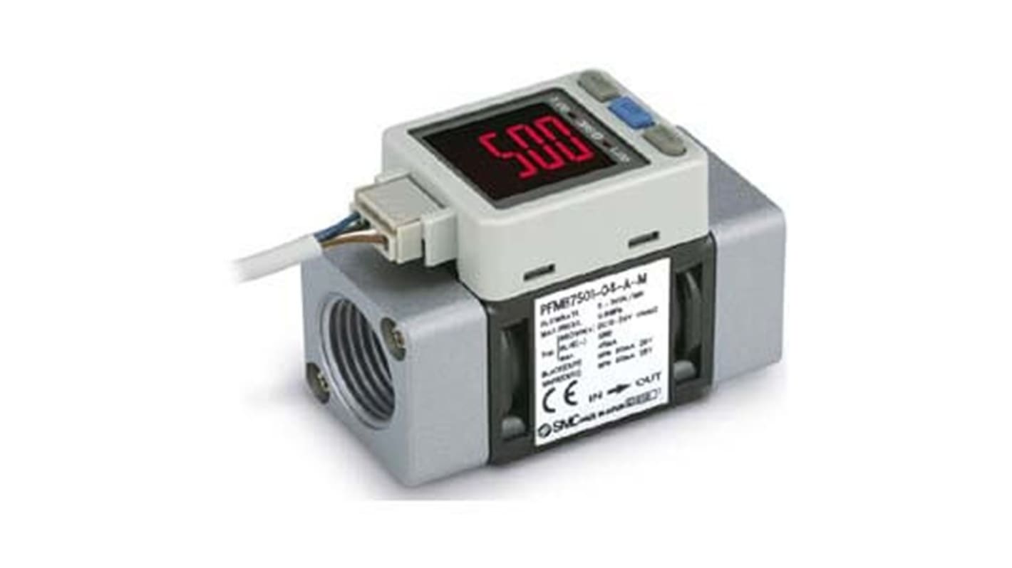 SMC PFMB7 Trockene Luft, N2 Durchflussschalter 12 → 24 V DC 5 L/min → 500 l/min Typ Digitaler Durchflussschalter