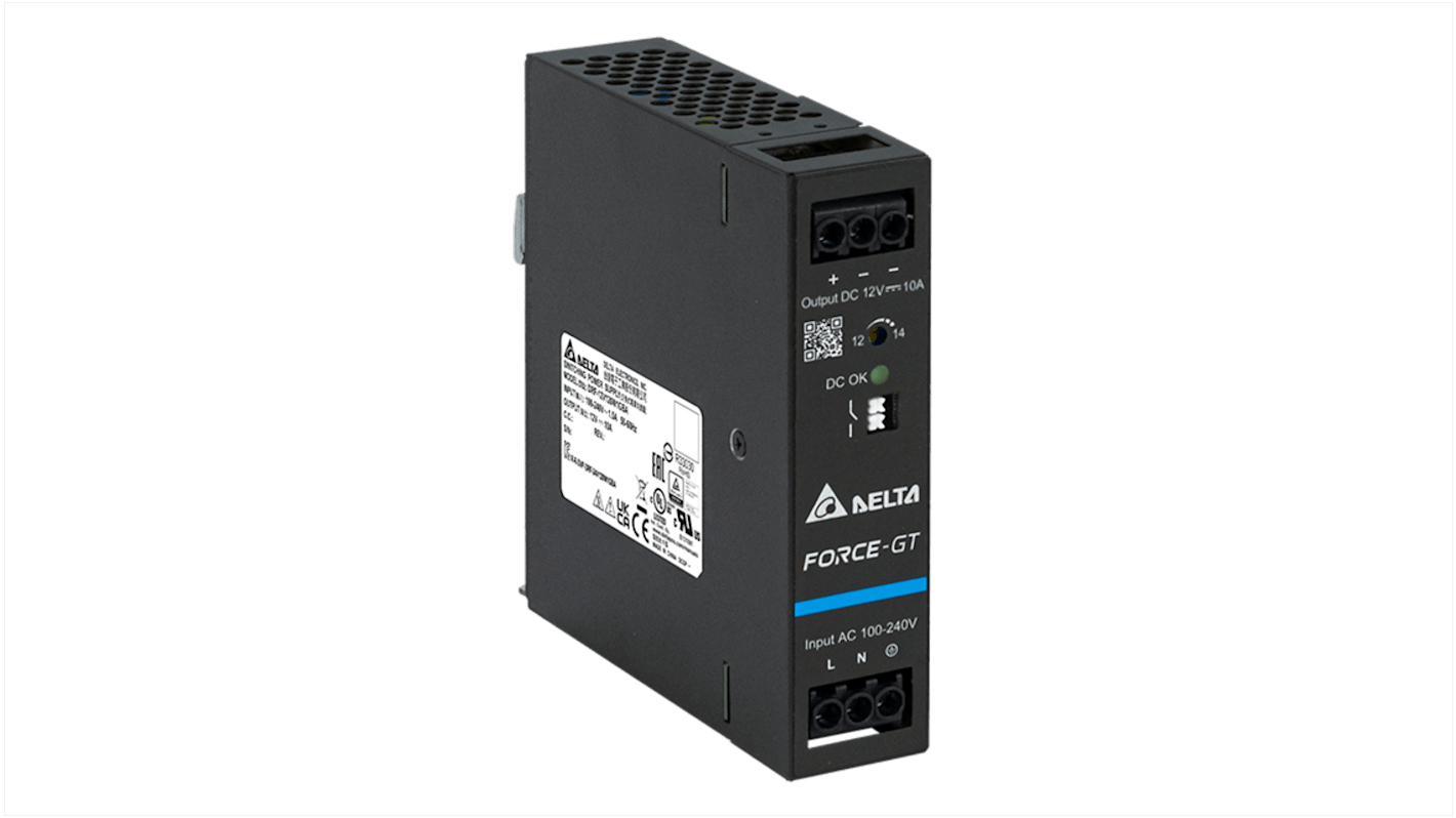 Delta Electronics DRF-120W Getaktet DIN-Schienen Netzteil 120W, 90 → 264V ac, 12V dc / 10A