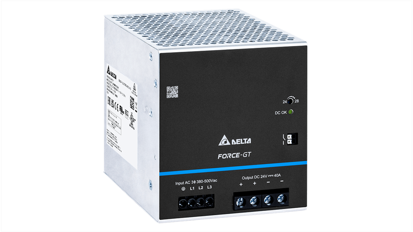 Delta Electronics DRF-960W Getaktet DIN-Schienen Netzteil 960W, 320 → 575V ac, 24V dc / 40A