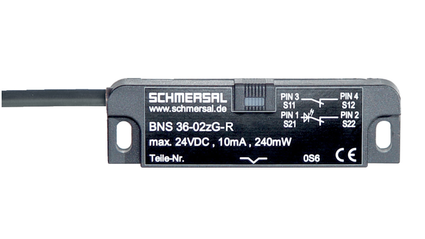 Schmersal BNS 36 Series Flush Magnetic Non-Contact Safety Switch, Reinforced Thermoplastic Housing, 2, Cable