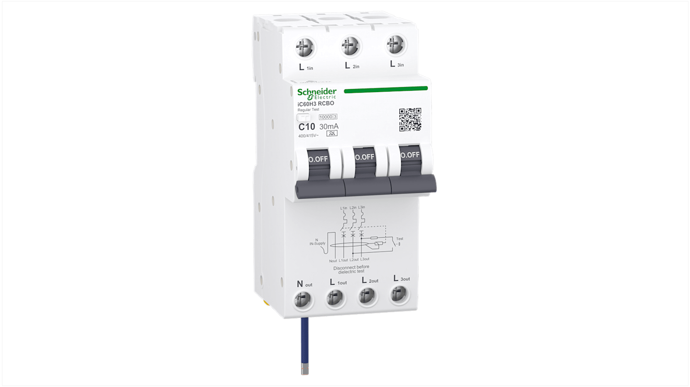 Clipsal Electrical RCBO, 10A Current Rating, 3P+N Poles, 30mA Trip Sensitivity, Type A, Acti9 Range