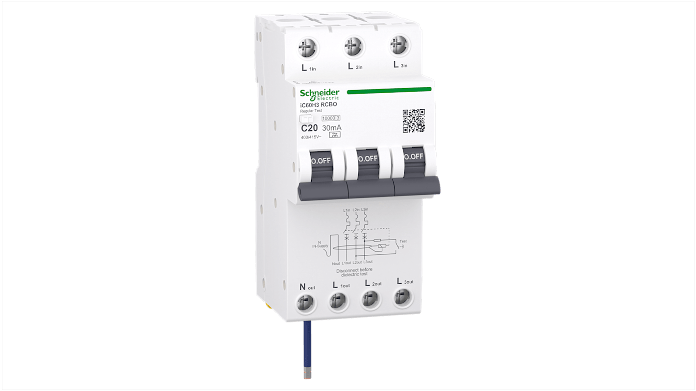 Clipsal Electrical RCBO, 20A Current Rating, 3P+N Poles, 30mA Trip Sensitivity, Type A, Acti9 Range