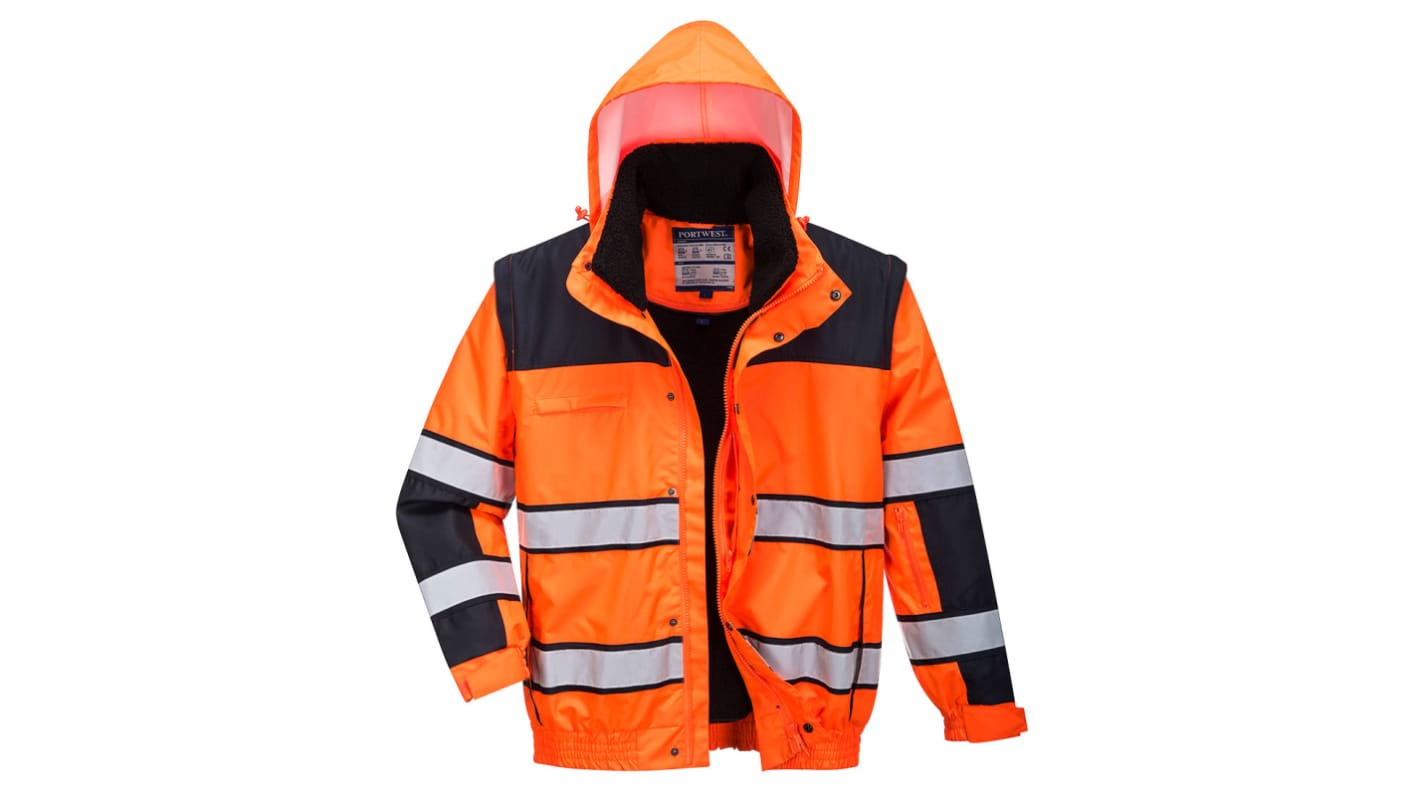 Chaqueta acolchada tipo aviador de alta visibilidad Unisex Portwest de color Negro/naranja, talla 3XL