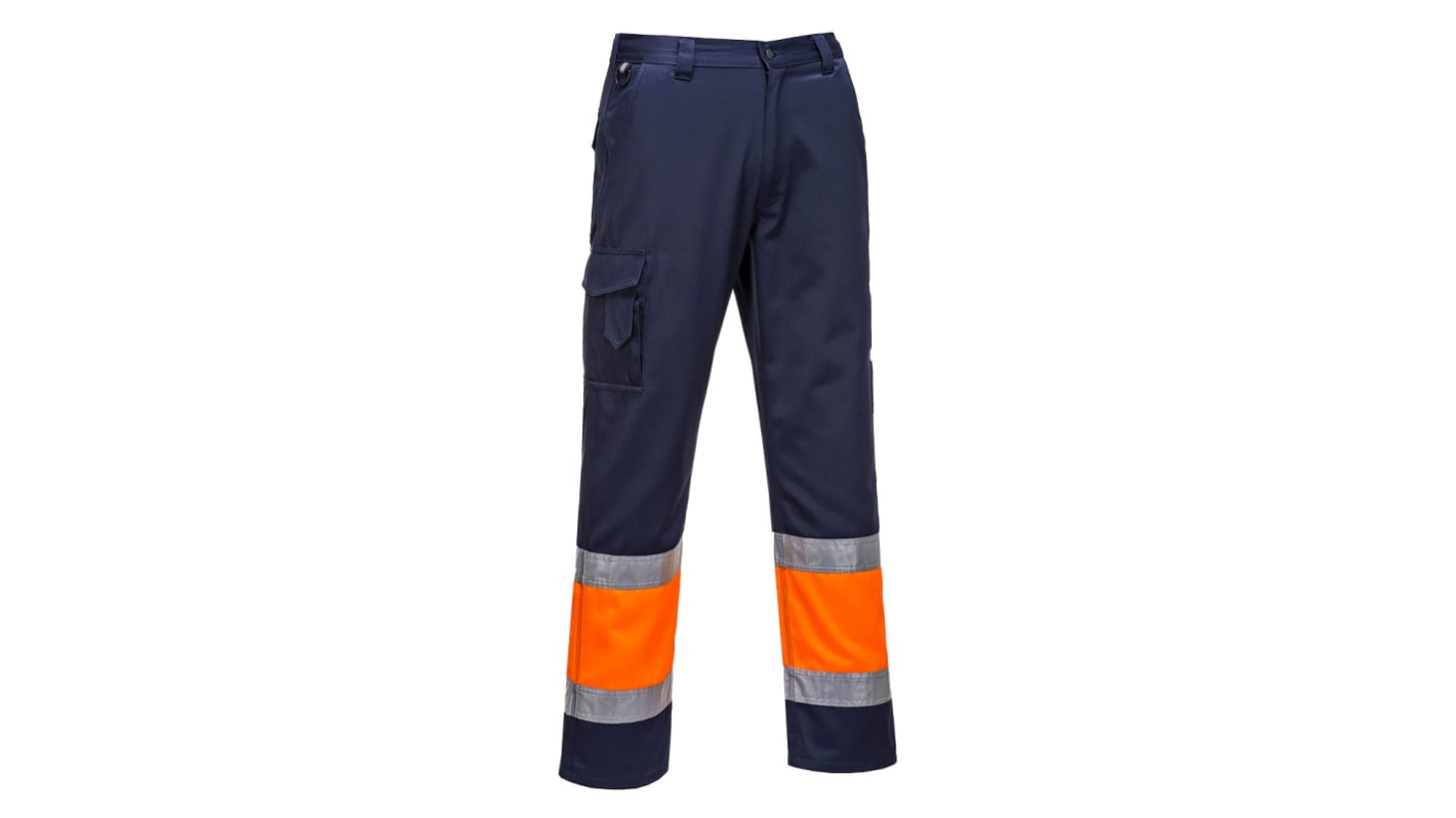 Pantalones de alta visibilidad Portwest Unisex, talla 33 → 34plg, de color Naranja/azul marino, Resistente a