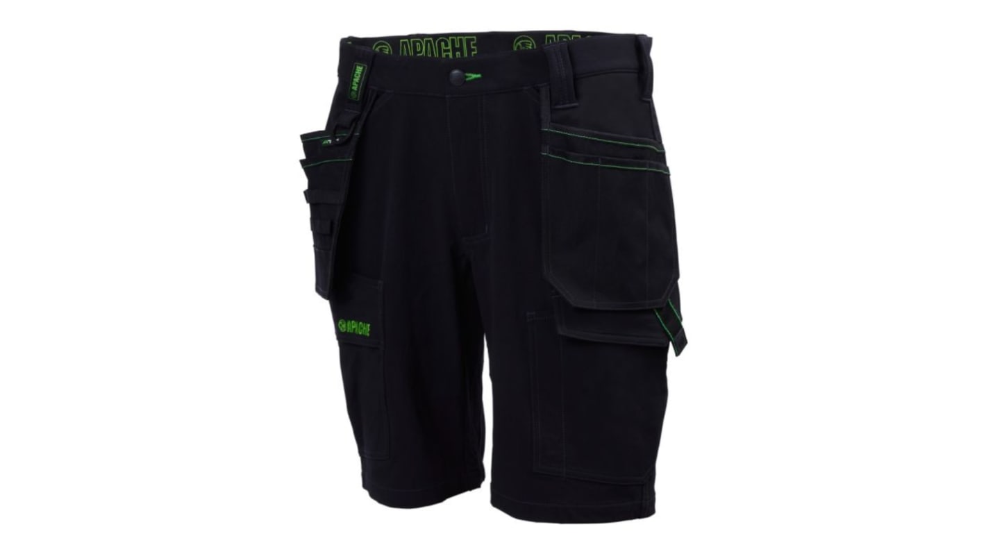 Pantalones cortos de trabajo Unisex Apache de 8 % de elastano, 92 % nylon de color Negro, talla 32plg