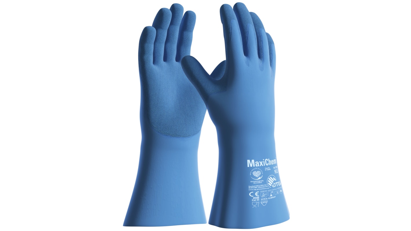 ATG MaxiChem Blue Natural Rubber Latex Abrasion Resistant, Cut Resistant, Puncture Resistant, Tear Resistant Gloves,