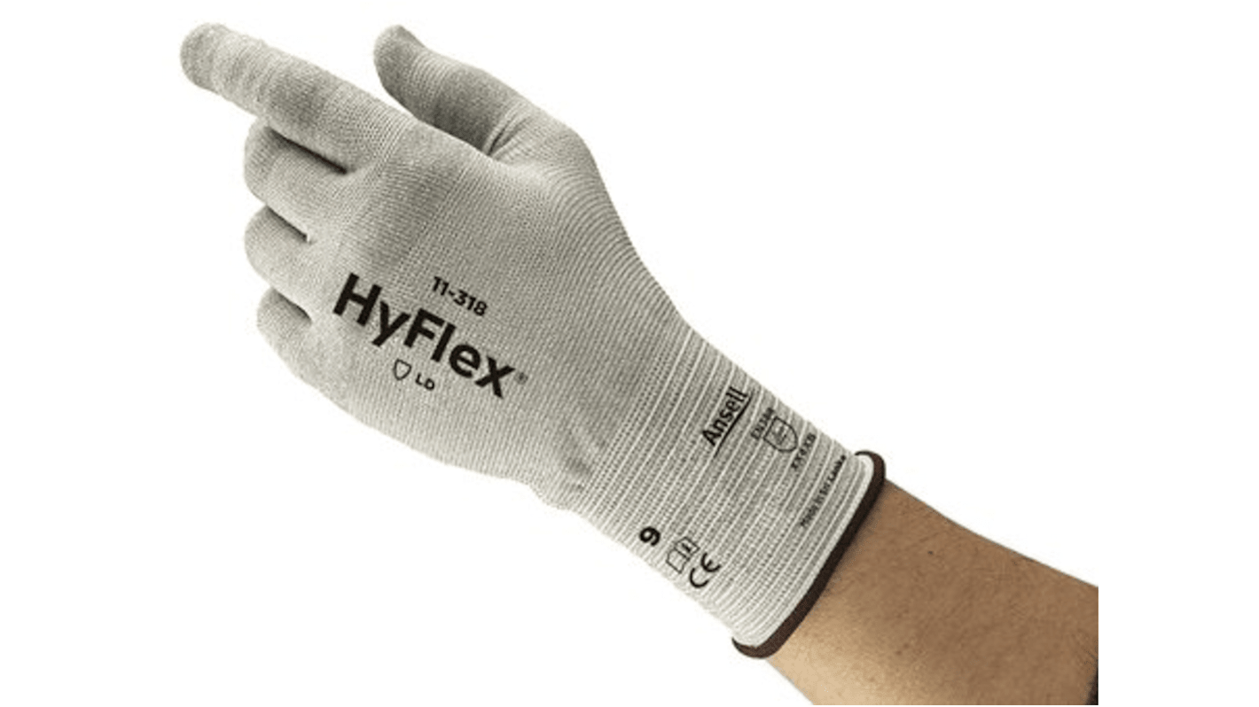 Ansell HYFLEX 11-318 Grey Dyneema Cut Resistant, Mechanical Protection Work Gloves, Size 8, Medium