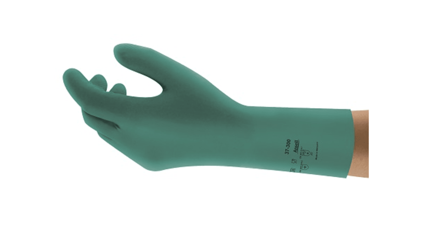 Guantes de trabajo de Nitrilo Verde Ansell serie AlphaTec 37-300, talla 10, con recubrimiento de Nitrilo, Resistentes