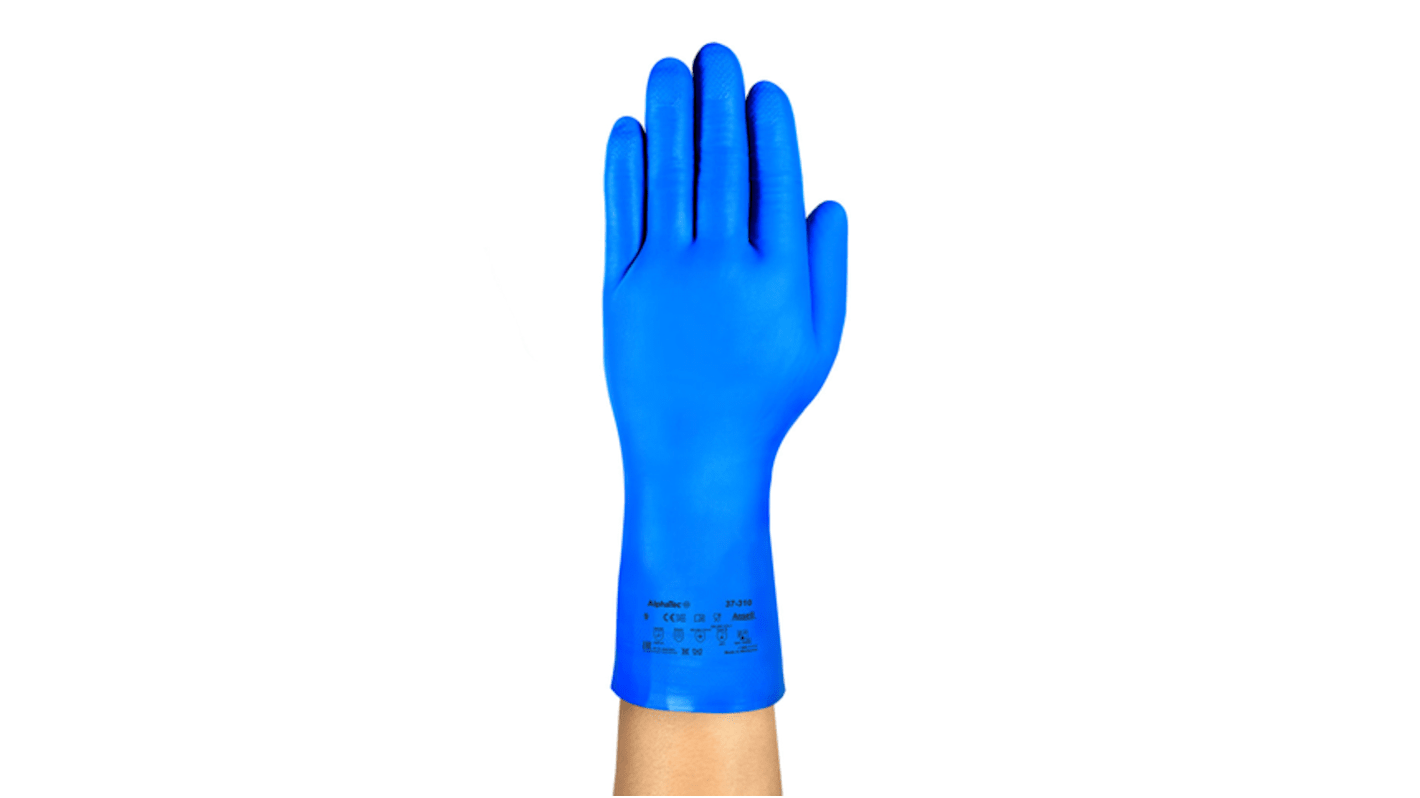 Ansell AlphaTec 37-310 Blue Nitrile Chemical Resistant Work Gloves, Size 8, Nitrile Coating