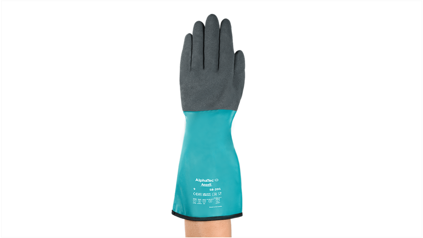 Guantes de trabajo de Nitrilo Gris Ansell serie AlphaTec 58-201, talla 10, con recubrimiento de Nitrilo, Protección