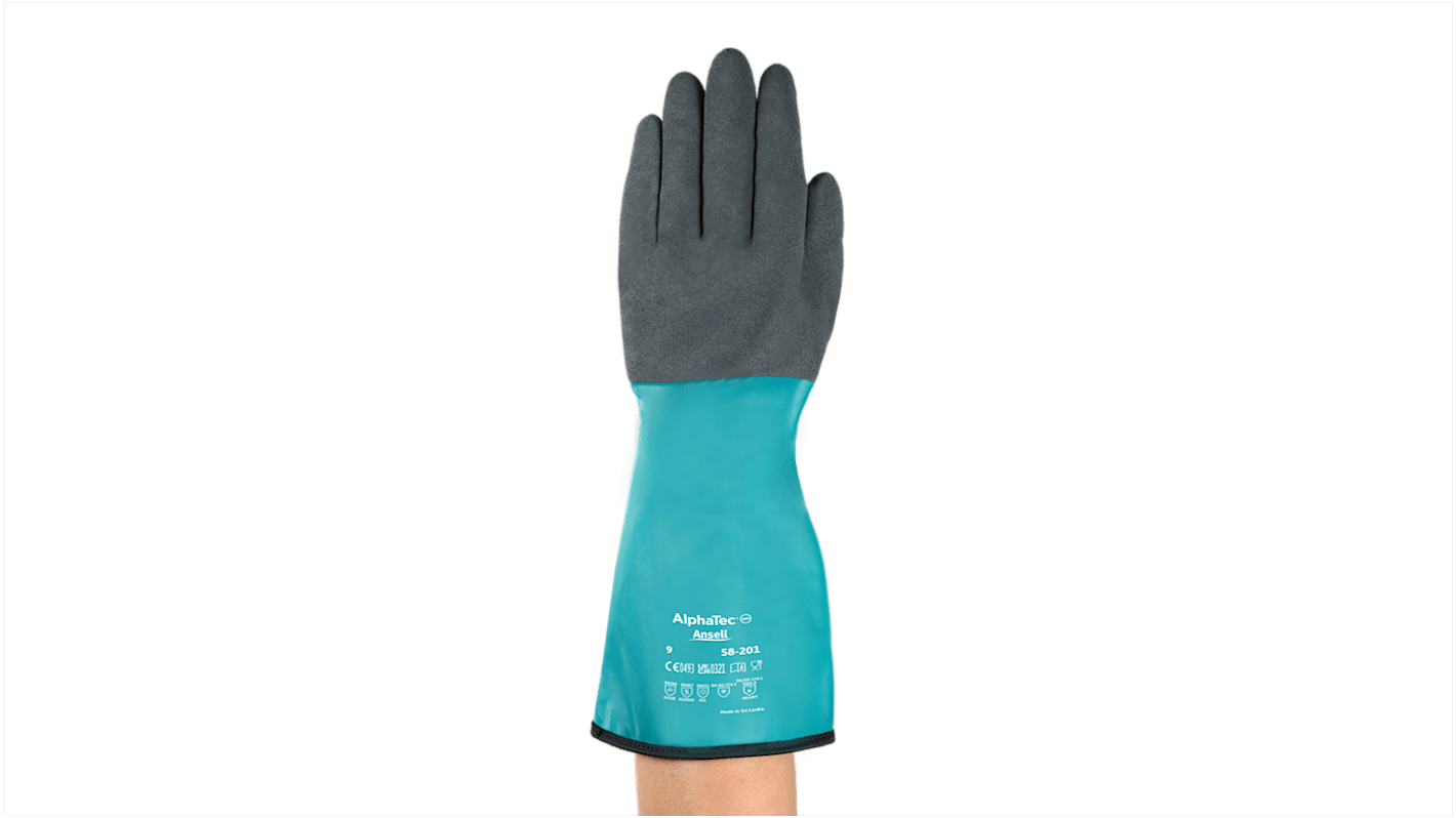Ansell AlphaTec 58-201 Grey Nitrile Cold Resistant, Heat Resistant Work Gloves, Size 8, Medium, Nitrile Coating