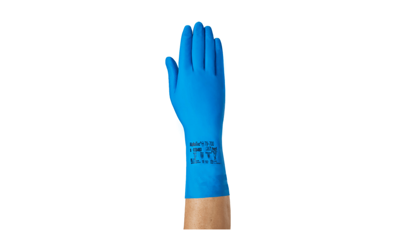 Ansell ALPHATEC 79-700 Blue Nitrile Chemical Resistant Work Gloves, Size 10, XL, Nitrile Coating
